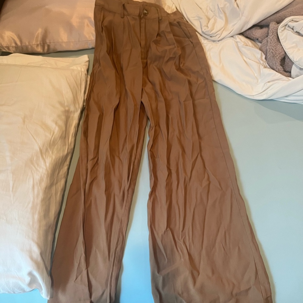 Tan Sheer Wide-Leg Pants